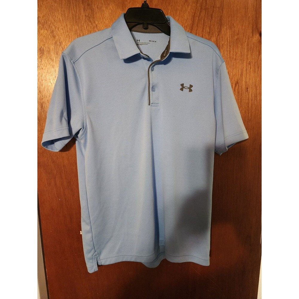 Under Armour  Loose Fit Polo Shirt Mens Size M Light Blue Golf Short Sleeve